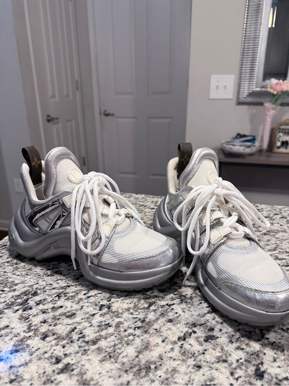 Louis Vuitton White and Silver Run Away Sneakers